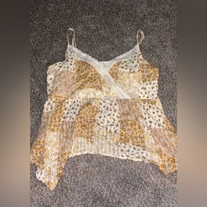 American Eagle Outfitters Patchwork Floral Camisole - Cream and Brown